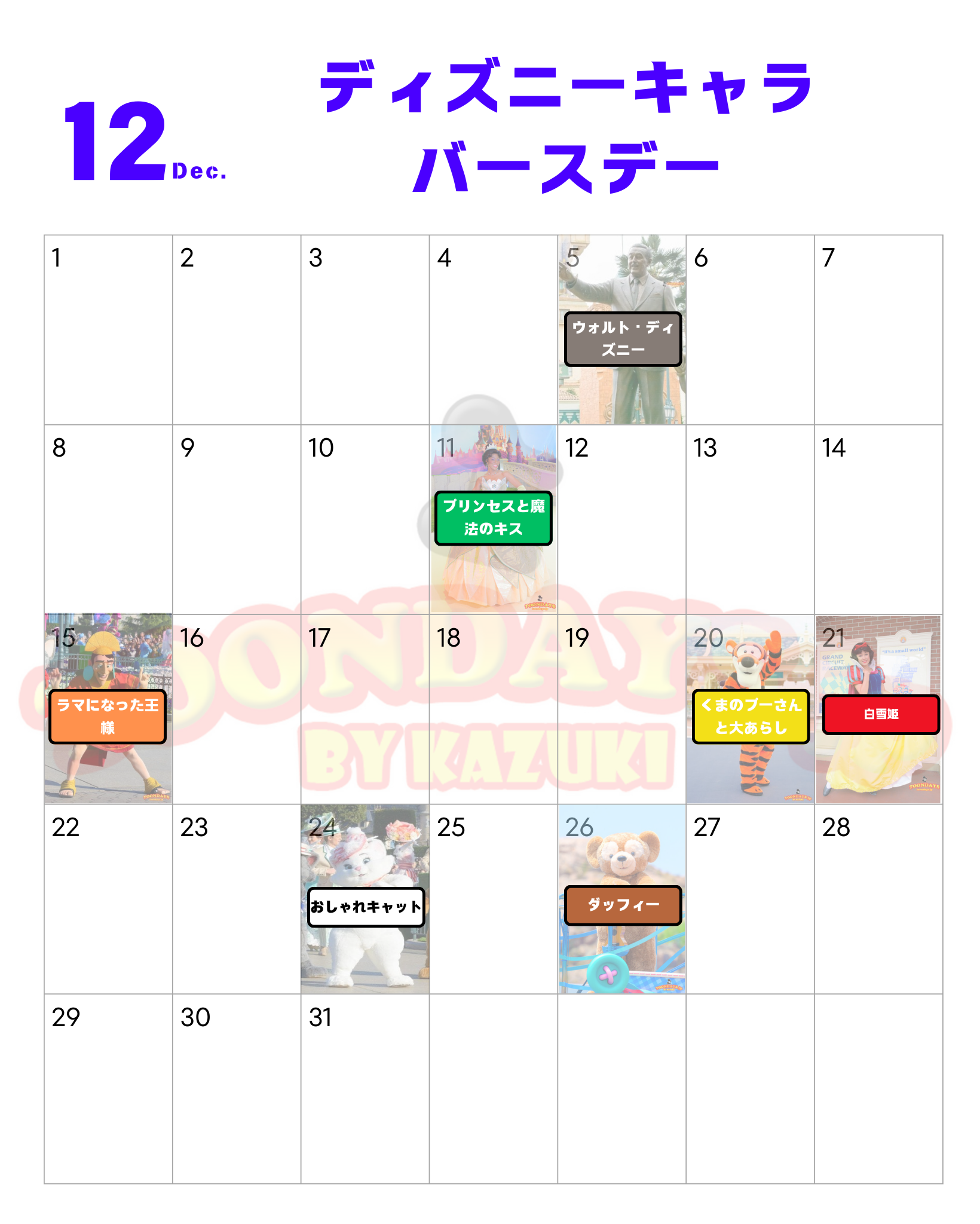 12月のディズニーキャラクター誕生日一覧