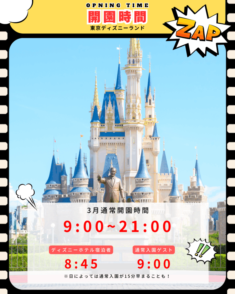 東京ディズニーランド2025年3月の通常開園時間